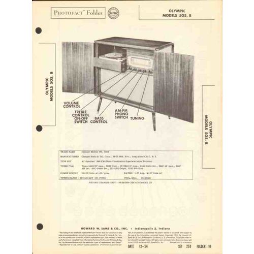 OLYMPIC model 505 505B AM FM radio phonograph Sams Photofact manual