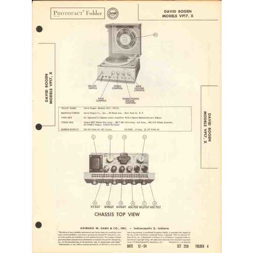 DAVID BOGEN model VP17 2ch audio amplifier phono Sams Photofact manual