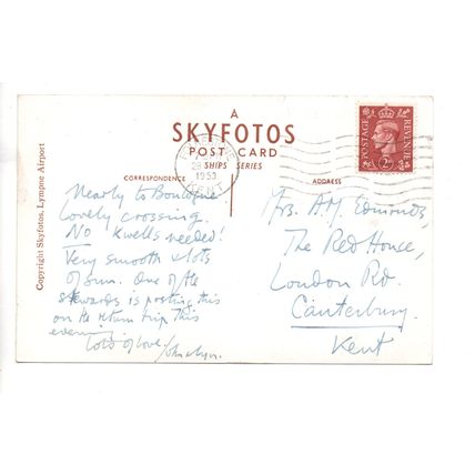 SUPERB AERIAL R.P.SHIPPING POSTCARD B.R FERRY S.S.LORD WARDEN POSTED 1953 (1563)