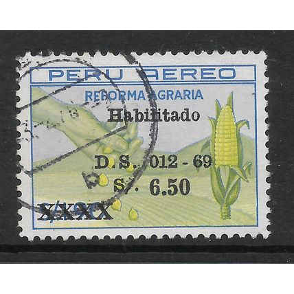 PERU 1969 UNISSUED AGRARIAN REFORM STAMPS 6s.50 on 1s.90 SG 978 FINE USED#2