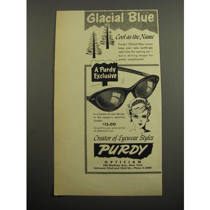 1955 Purdy Eyewear Ad - Glacial Blue cool as the name