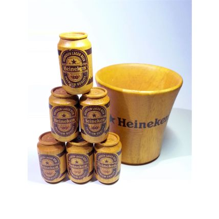 Heineken Wooden Decorative Mini Beer Can Set (6pcs) w/ Beer Bucket