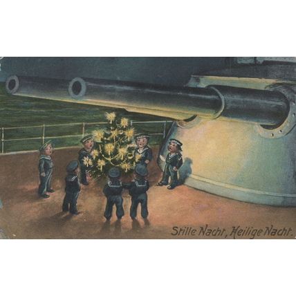 Stille Nacht German 1915 WW1 Ship Gun Artillery War Postcard