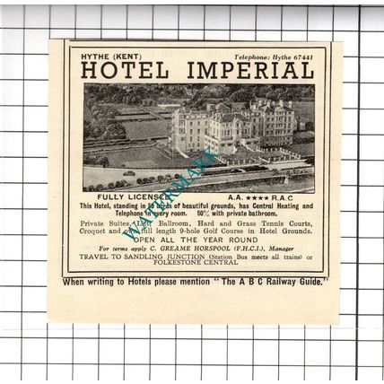 Runnacleave Hotel Ilfracombe Ramsden / Imperial Hythe Horspool - 1958 Cutting