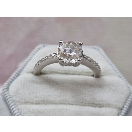 Rose Cut Faceted 8mm Moissanite Solitaire Ring Sz M½ Rhodium Overlay 925 Silver