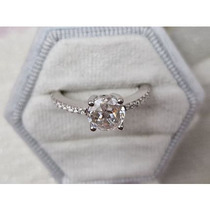 Rose Cut Faceted 8mm Moissanite Solitaire Ring Sz M½ Rhodium Overlay 925 Silver
