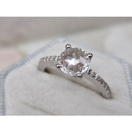 Rose Cut Faceted 8mm Moissanite Solitaire Ring Sz M½ Rhodium Overlay 925 Silver