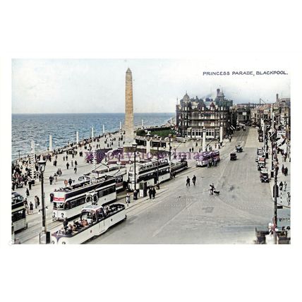 ptc4477 - Lancs. - Early Trams & Cars along Princess Parade, Blackpool print 6x4