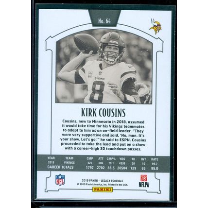 2019 Panini Legacy Green #64 Kirk Cousins 12/100