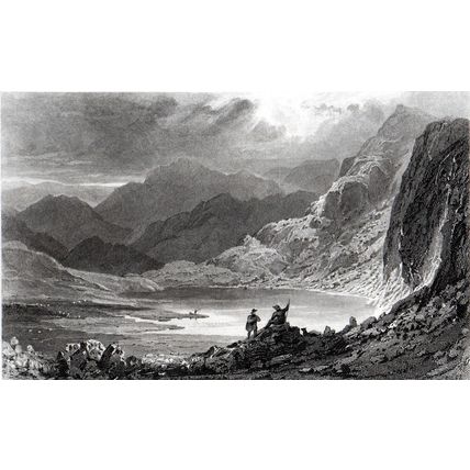 STICKLE TARN, LANGDALE PIKES, WESTMORLAND 1858 William Le Petit ENGRAVING