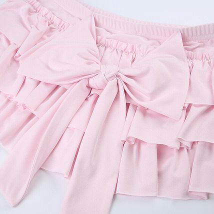 Sweet Low-waisted Skirt Mini Pink Back Bow Tiered Ruffle Aline Kawaii Lolita Y2k