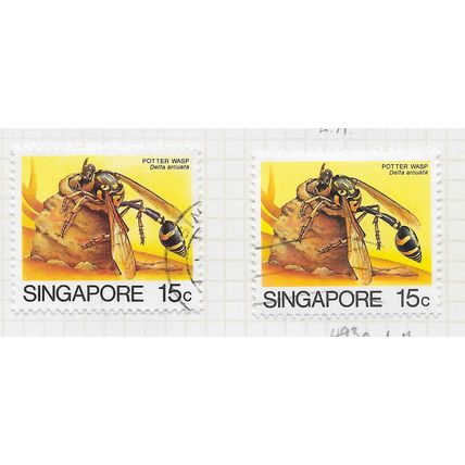 SINGAPORE 1985 INSECTS POTTER WASP 15c BOTH PRINTINGS USED