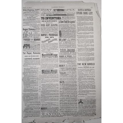 Education Boat - Harper's Weekly April 18, 1874. Original.