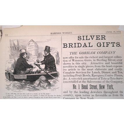 Education Boat - Harper's Weekly April 18, 1874. Original.