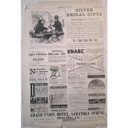 Education Boat - Harper's Weekly April 18, 1874. Original.