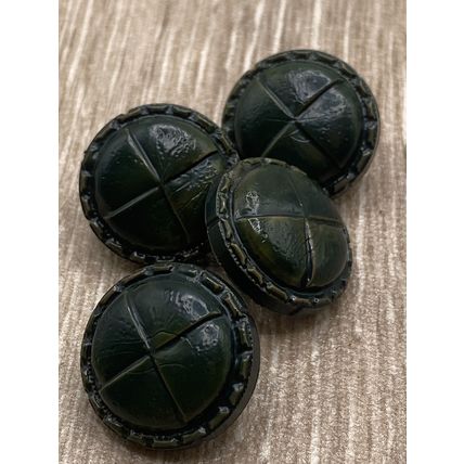 Shank Buttons Leather Look Very Dark Green With Stitched Edge Design Size 22mm