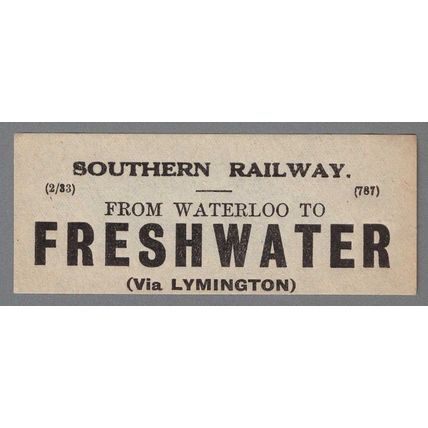 SOUTHERN RAILWAY LUGGAGE LABEL - FRESHWATER from Waterloo