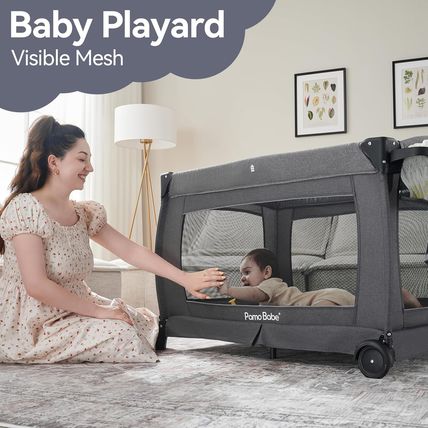 Pamo Babe Portable Playpen Foldable Playard for Baby and Toddler Mattress, Chang