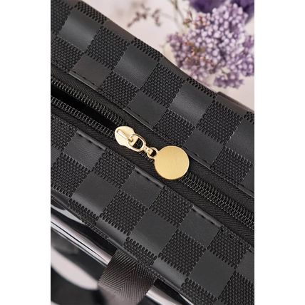 Black Stylish Checkered PVC Clear Cosmetic Bag