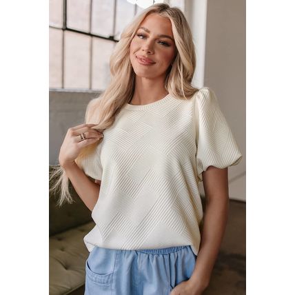 Oatmeal Textured Puff Sleeve T-shirt