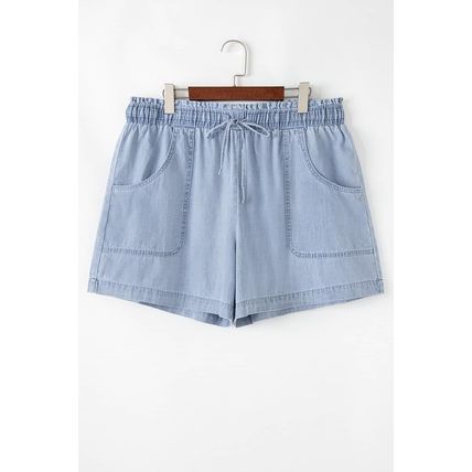 Beau Blue Pocketed Drawstring High Waist Plus Size Denim Shorts