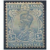 India 1923.SG200 3 Annas Ultramarine Mounted Mint.