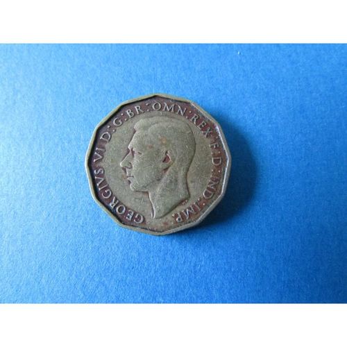 1937 GEORGE VI BRASS THREEPENCE FREE POST COIN -1. C