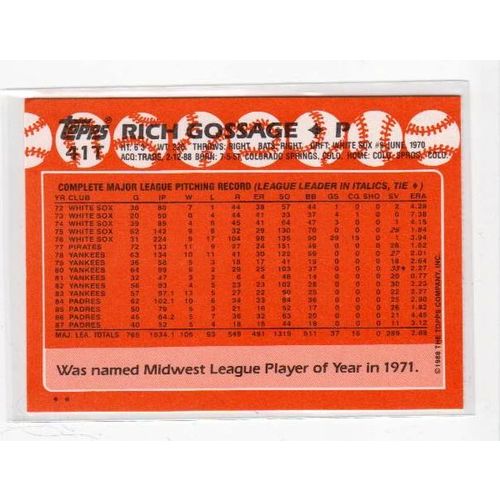 1988 Topps Traded Rich Goose Gossage baseball card #41T –Cubs