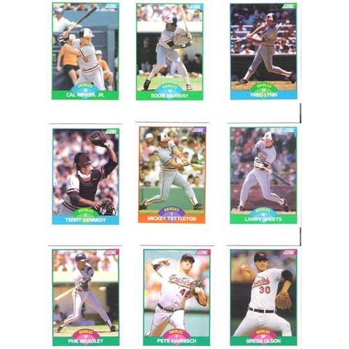 1989 Score Baltimore Orioles team set with trades-32 cards- Ripken, Murray, Lynn