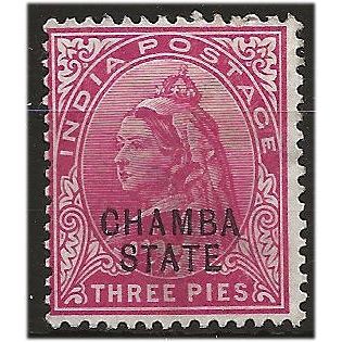 Chamba (ICS) 1900 SG22 3 Pies Carmine Mounted Mint . ..