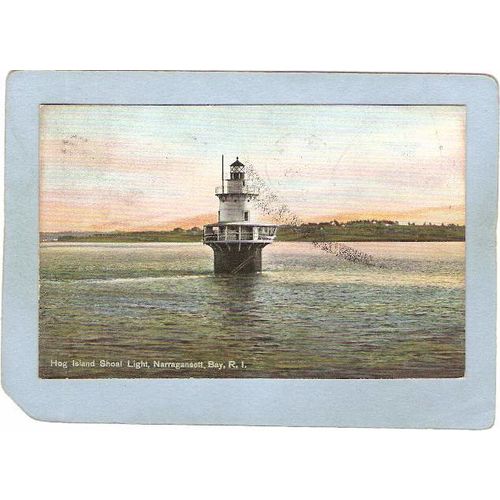 Rhode Island Narragansett Bay Lighthouse Postcard Hog Island Shoal Light~904
