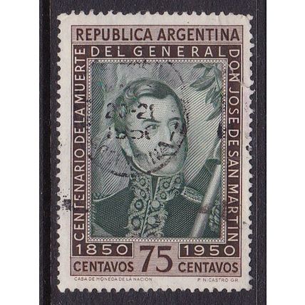 ARGENTINA 1950 SAN MARTINS DEATH CENTENARY 75c VALUE USED SG817