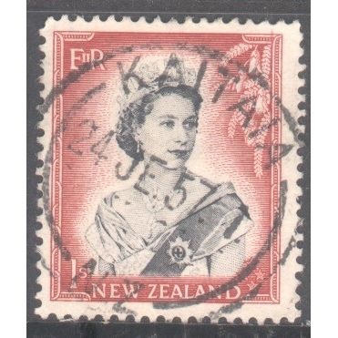 New Zealand 1954 - SG732 - 1/- black/red - Queen Elizabeth 11 - used 2