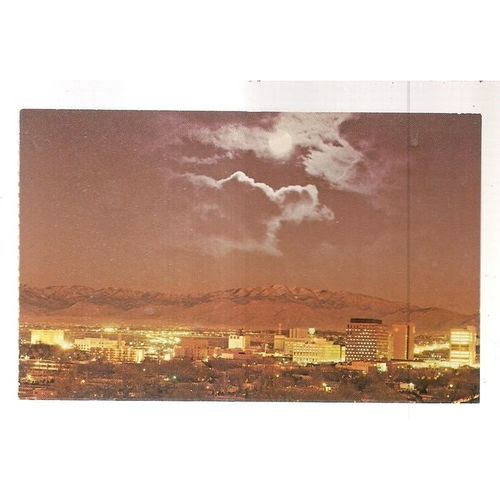MOONLIGHT VIEW , Albuquerque, New Mexico postcard c.1981 unused =
