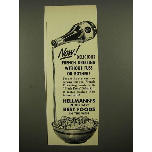 1939 Hellmann's French Dressing Ad - Without Fuss or Bother