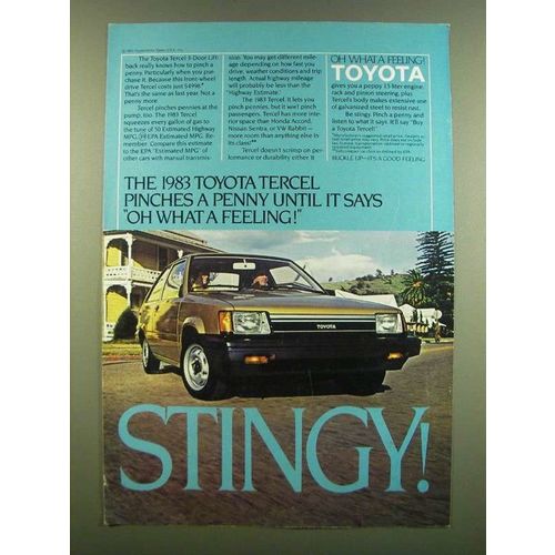 1983 Toyota Tercel Ad - The 1983 Toyota Tercel pinches a penny until it says Oh