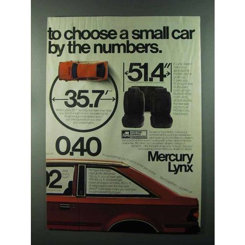 1984 Mercury Lynx Car Ad - Choose By The Numbers