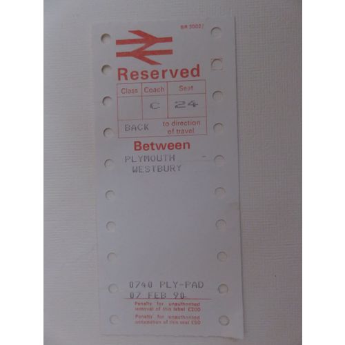 BR Plymouth-Westbury Reserved Seat Ticket