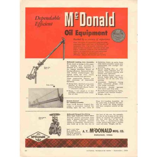 A Y MCDONALD MFG COMPANY 1956 dependable oil equipment vintage ad