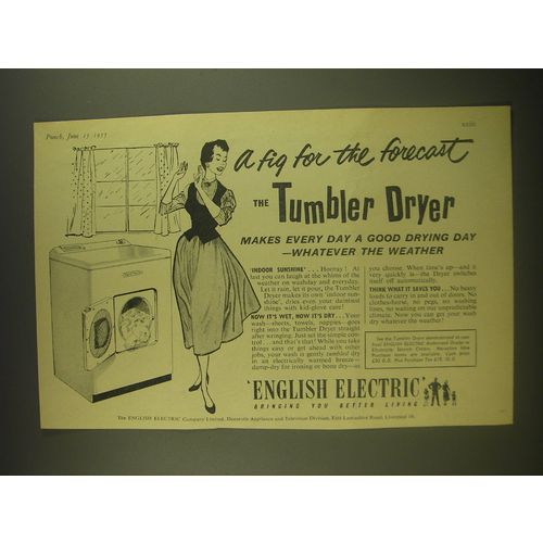 1955 English Electric Tumbler Dryer Ad - A fig for the forecast