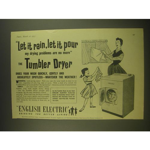 1955 English Electric Tumbler Dryer Ad - Let it rain, let it pour