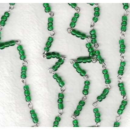 Green Seed Beaded Rosary Chain Silver Tone Chain 1 Yard Crafting bdc02
