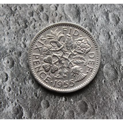 1955 Queen Elizabeth II Cupro-Nickel Sixpence 6d British English UK Coin