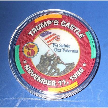 (1) $5. TRUMP Castle CASINO CHIP- We Salute Our Veterans - Limited Edition -1996
