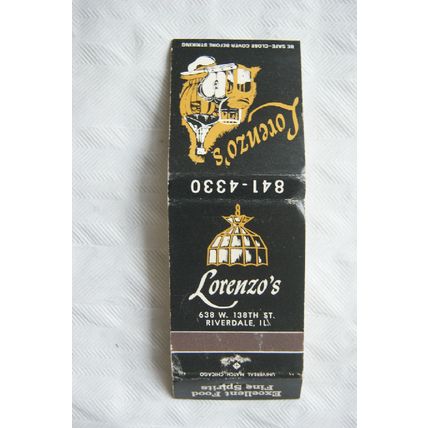 Matchbook Cover Lorenzos, Riverdale IL.