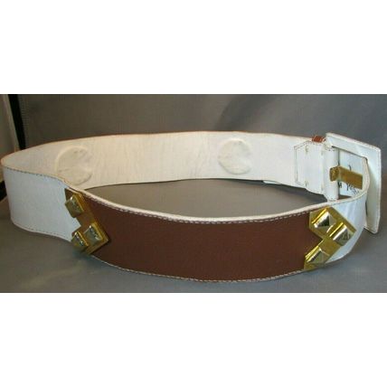 RARE 1980's YVES SAINT LAURENT Brass Leather Belt TAN/WHITE YSL Med 29"-31" 4974