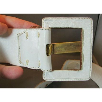 RARE 1980's YVES SAINT LAURENT Brass Leather Belt TAN/WHITE YSL Med 29"-31" 4974