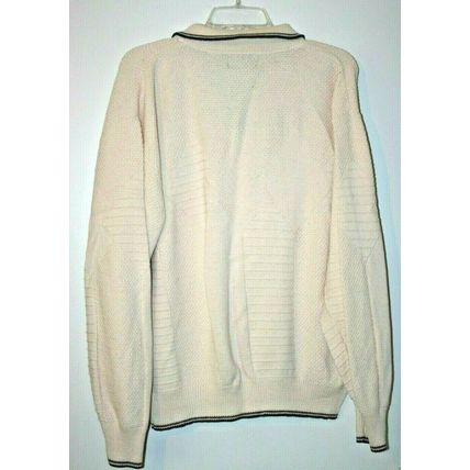 Isle of Cotton Men's Cream Knit 100% Cotton V Neck Golf Theme Sweater Size XL