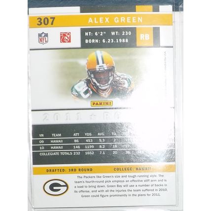 2011 Panini Score ALEX GREEN (Packers) Rookie Card #307