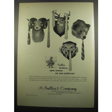 1955 A. Sulka Neckwear Ad - Sulka declares open season on rare neckwear